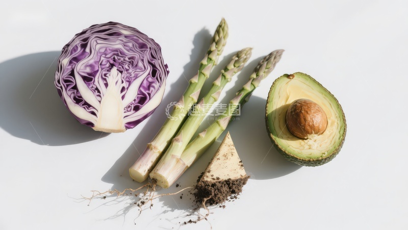 高清大图下载【趣麦麦图】紫甘蓝芦笋牛油果静物