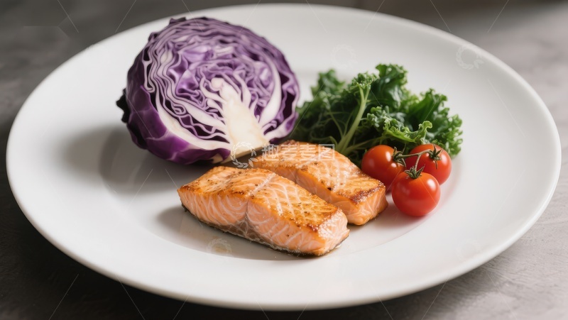 高清大图下载【趣麦麦图】三文鱼配紫甘蓝与樱桃番茄