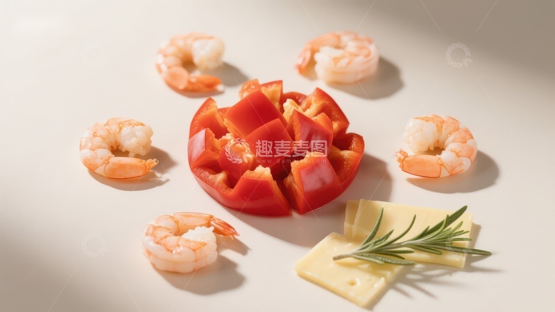 高清大图下载【趣麦麦图】虾仁红椒奶酪摆盘