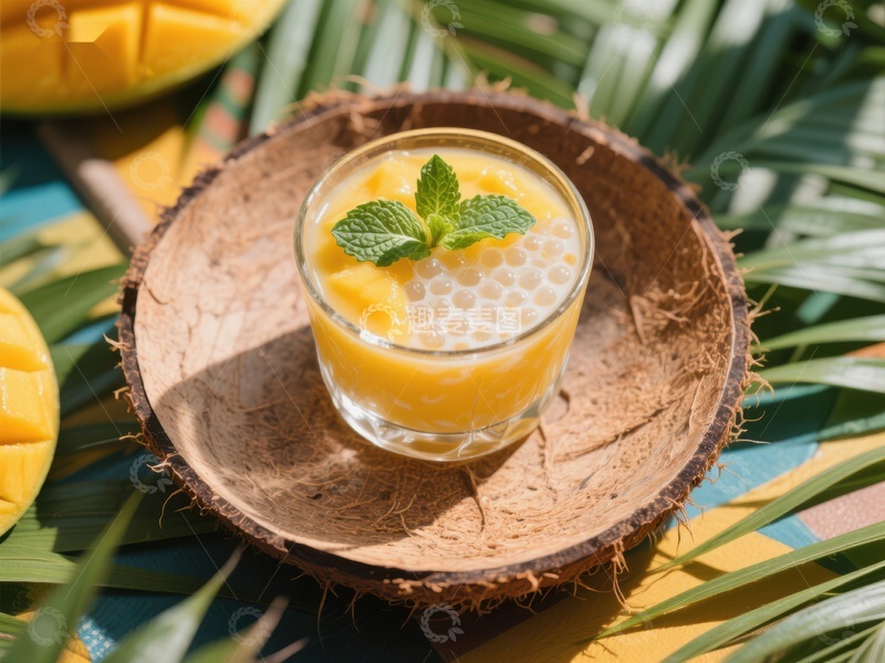 高清大图下载【趣麦麦图】芒果西米露，热带风情饮品