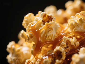 焦糖覆盖的爆米花特写