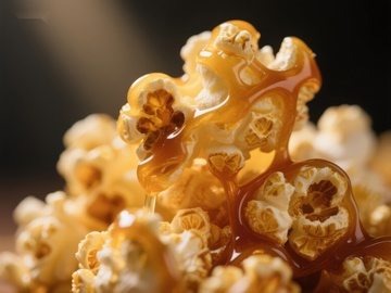 焦糖覆盖的爆米花特写