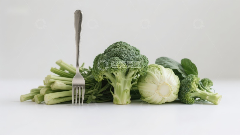 高清大图下载【趣麦麦图】新鲜绿色蔬菜与叉子静物
