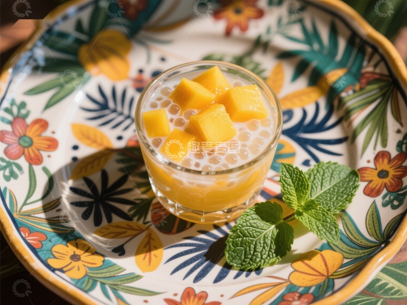 高清大图下载【趣麦麦图】芒果西米露配薄荷叶