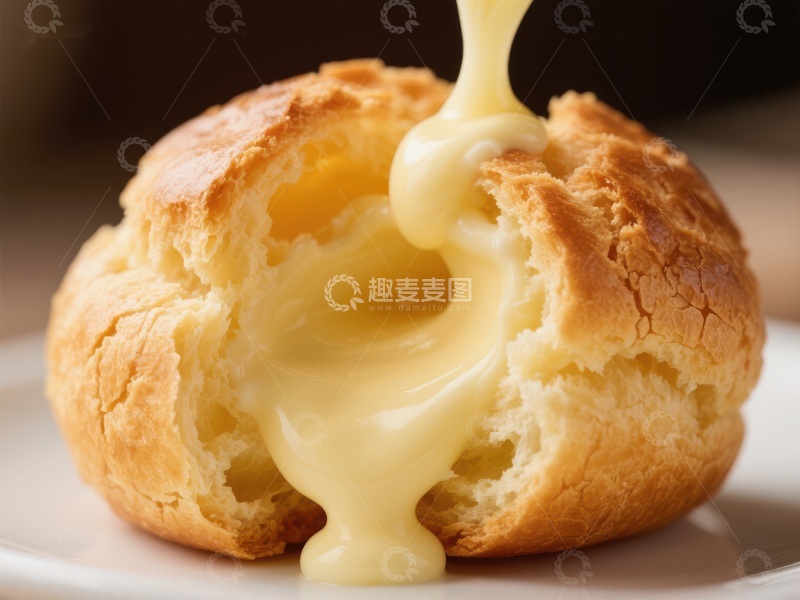 高清大图下载【趣麦麦图】奶油泡芙，香浓奶酱缓缓流出