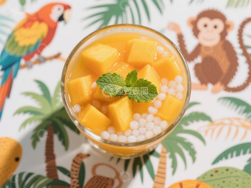 高清大图下载【趣麦麦图】芒果珍珠饮品，热带风情