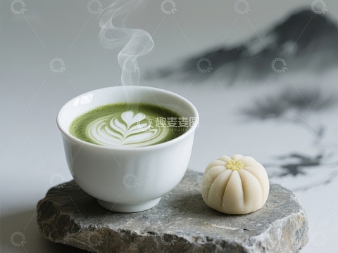 抹茶拿铁与和风点心