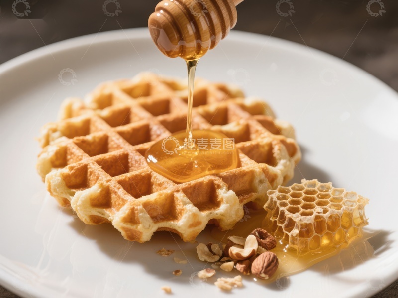高清大图下载【趣麦麦图】蜂蜜浇灌在金黄松饼上