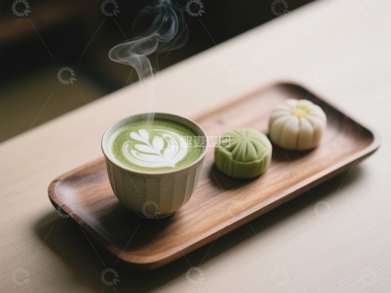 高清大图下载【趣麦麦图】热气腾腾的抹茶与点心