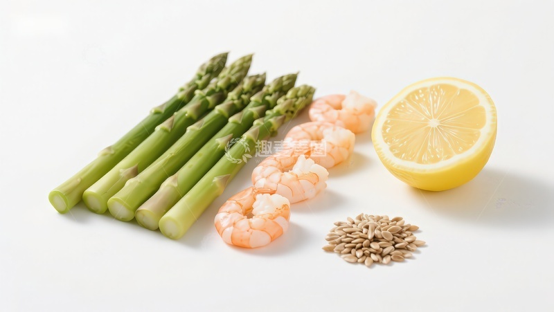 高清大图下载【趣麦麦图】芦笋虾仁柠檬与亚麻籽