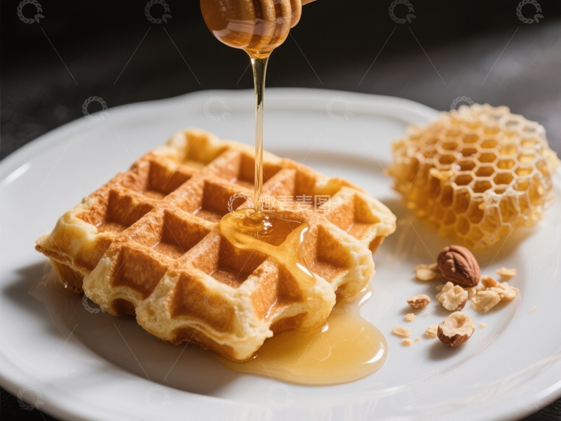 高清大图下载【趣麦麦图】蜂蜜浇灌在金黄松饼上