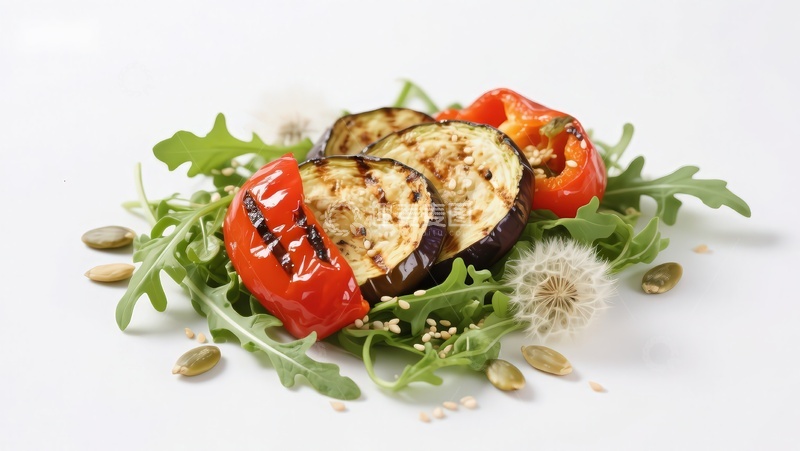 高清大图下载【趣麦麦图】烤蔬菜沙拉配芝麻菜
