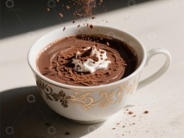 热巧克力撒上可可粉的特写