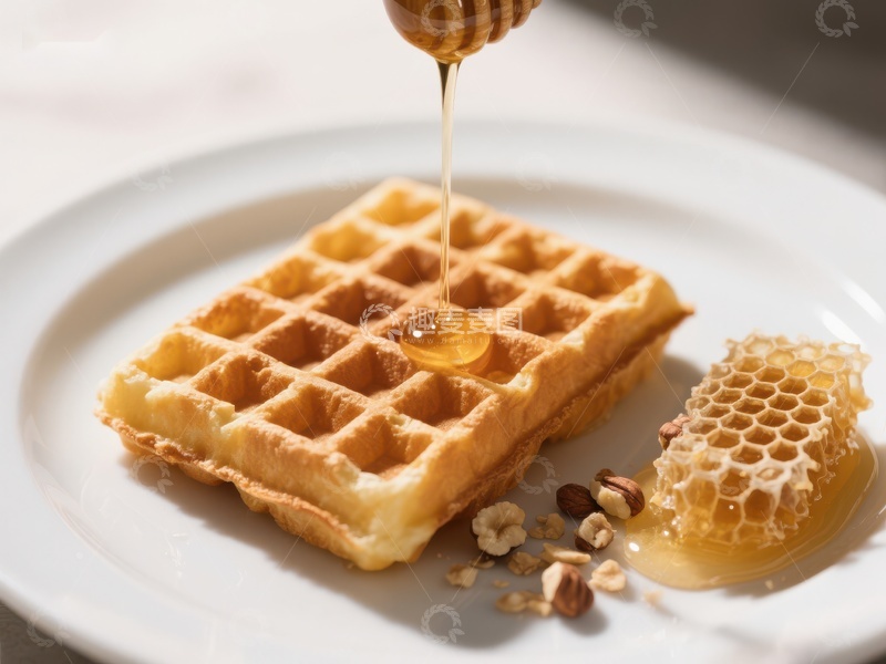 高清大图下载【趣麦麦图】蜂蜜浇灌在金黄松脆的华夫饼上