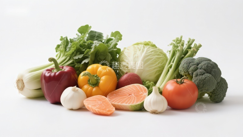 高清大图下载【趣麦麦图】新鲜蔬菜与三文鱼食材展示