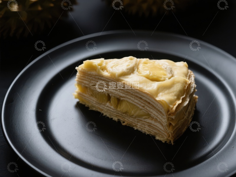 高清大图下载【趣麦麦图】金黄色榴莲千层蛋糕