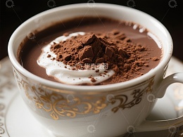 热巧克力配奶油和可可粉