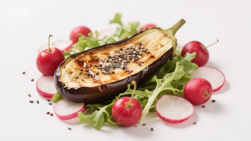 高清大图下载【趣麦麦图】烤茄子配樱桃萝卜沙拉