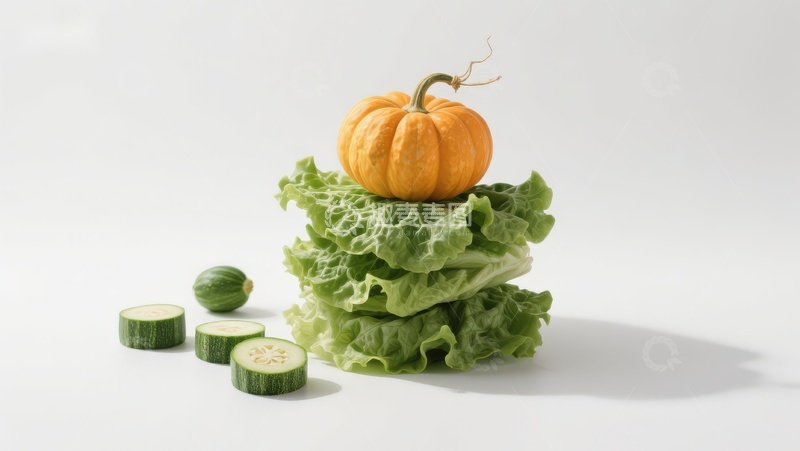 高清大图下载【趣麦麦图】南瓜与生菜堆叠的静物