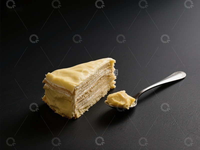 高清大图下载【趣麦麦图】奶油蛋糕切片与勺子