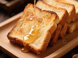 蜂蜜淋在烤面包上