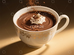 热巧克力配奶油与可可粉