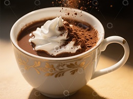 热巧克力配奶油与可可粉