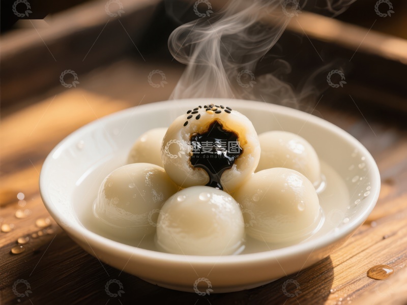 高清大图下载【趣麦麦图】热腾腾的汤圆，甜蜜黑芝麻馅