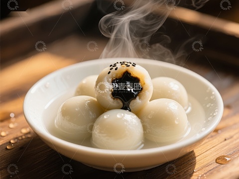 热腾腾的汤圆，甜蜜黑芝麻馅