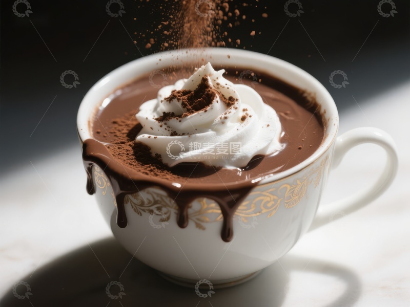 高清大图下载【趣麦麦图】热巧克力配奶油与可可粉