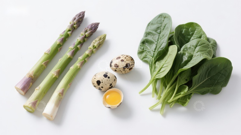 高清大图下载【趣麦麦图】芦笋菠菜鹌鹑蛋食材组合