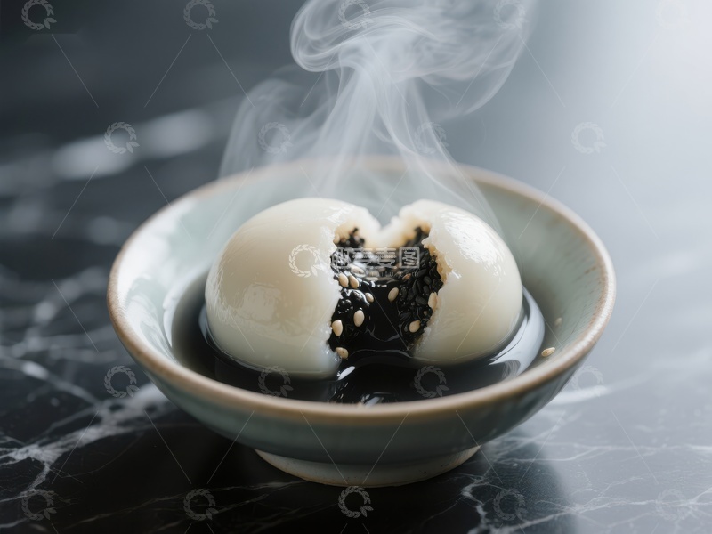 高清大图下载【趣麦麦图】热腾汤圆，黑芝麻馅