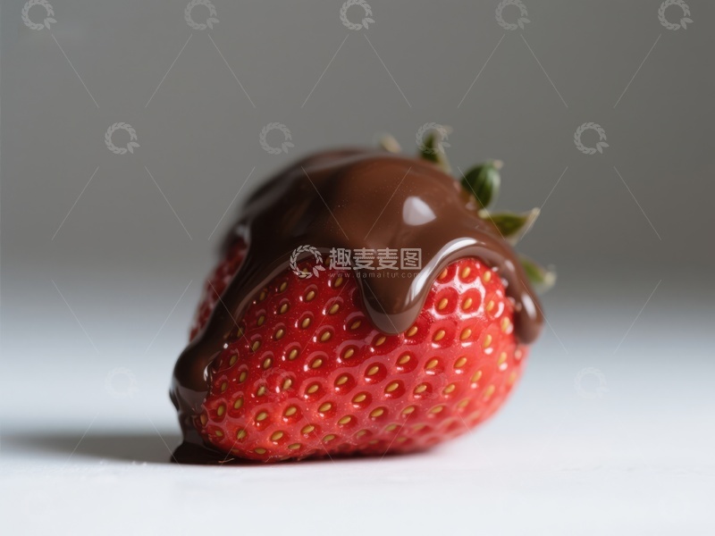 高清大图下载【趣麦麦图】巧克力覆盖的草莓特写