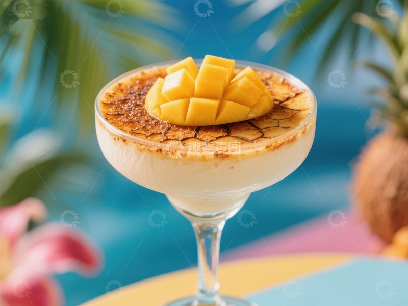 高清大图下载【趣麦麦图】芒果焦糖布丁，热带风情甜品