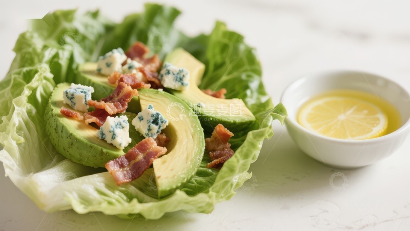 高清大图下载【趣麦麦图】牛油果培根沙拉配蓝纹奶酪
