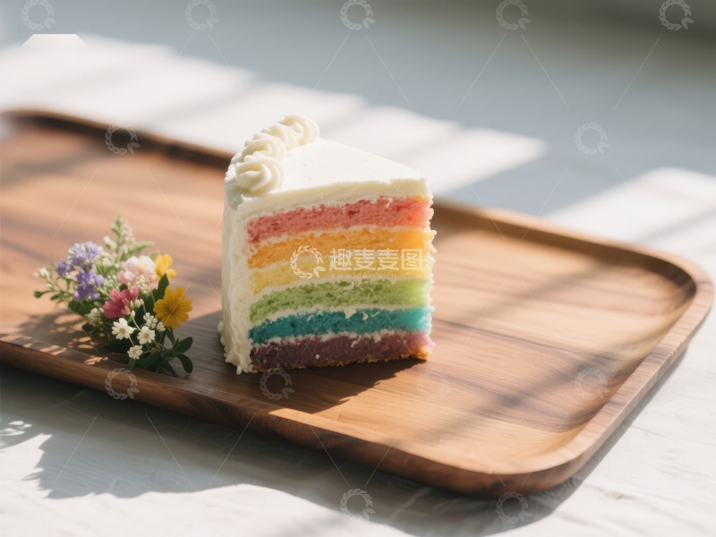 高清大图下载【趣麦麦图】彩虹蛋糕切片，色彩斑斓的美味