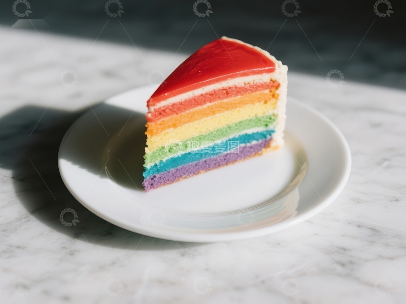 高清大图下载【趣麦麦图】彩虹蛋糕切片，色彩斑斓的美食