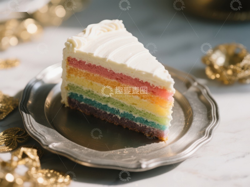 高清大图下载【趣麦麦图】彩虹蛋糕切片，色彩斑斓的甜点