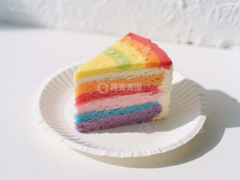 高清大图下载【趣麦麦图】彩虹蛋糕切片，色彩斑斓的美味