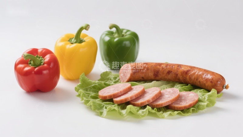 高清大图下载【趣麦麦图】彩椒与香肠切片摆盘