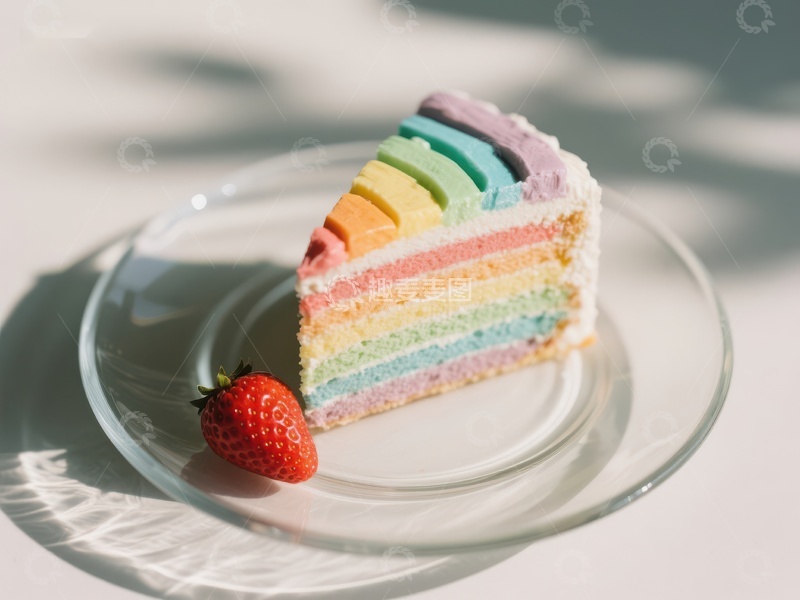 高清大图下载【趣麦麦图】彩虹蛋糕切片与草莓