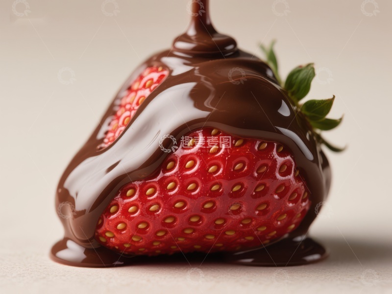 高清大图下载【趣麦麦图】巧克力淋在草莓上的特写