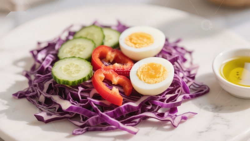 高清大图下载【趣麦麦图】紫甘蓝沙拉配鸡蛋和蔬菜
