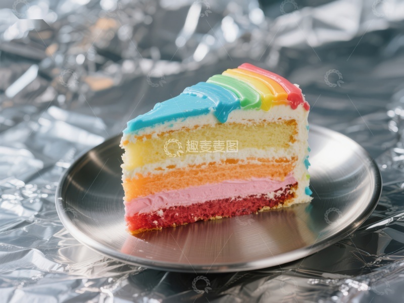 高清大图下载【趣麦麦图】彩虹蛋糕切片，色彩斑斓的甜点