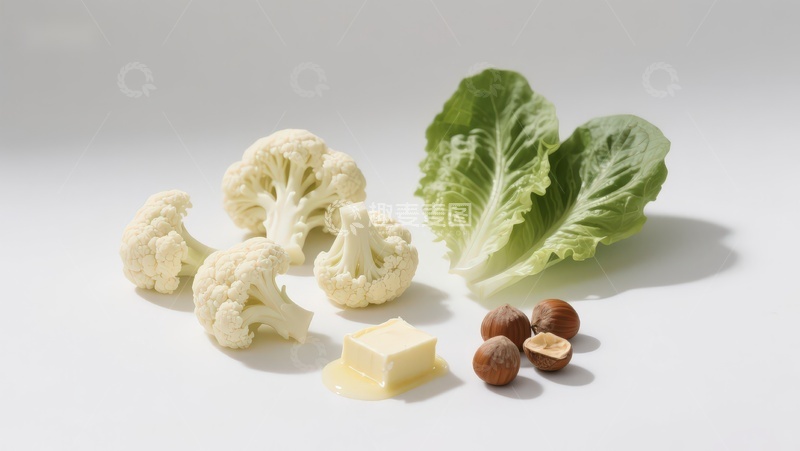 高清大图下载【趣麦麦图】花椰菜生菜坚果黄油静物