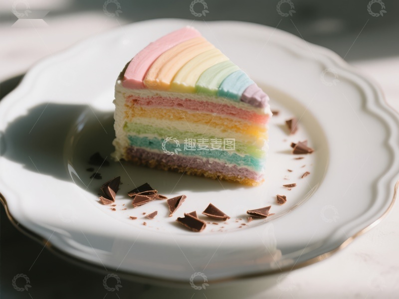 高清大图下载【趣麦麦图】彩虹蛋糕切片，色彩斑斓的甜点