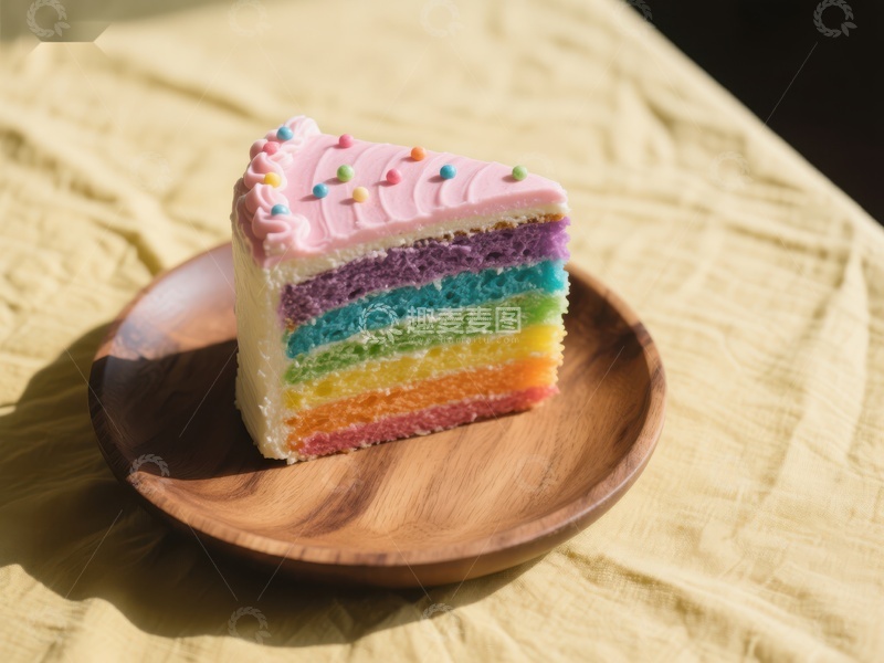 高清大图下载【趣麦麦图】彩虹蛋糕切片，色彩斑斓的甜点