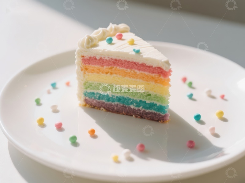 高清大图下载【趣麦麦图】彩虹蛋糕切片，点缀彩色糖粒