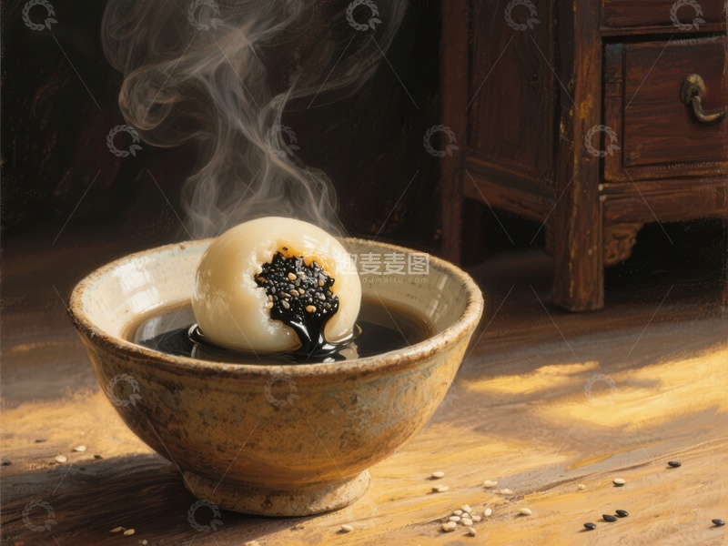 高清大图下载【趣麦麦图】热腾汤圆配黑芝麻酱