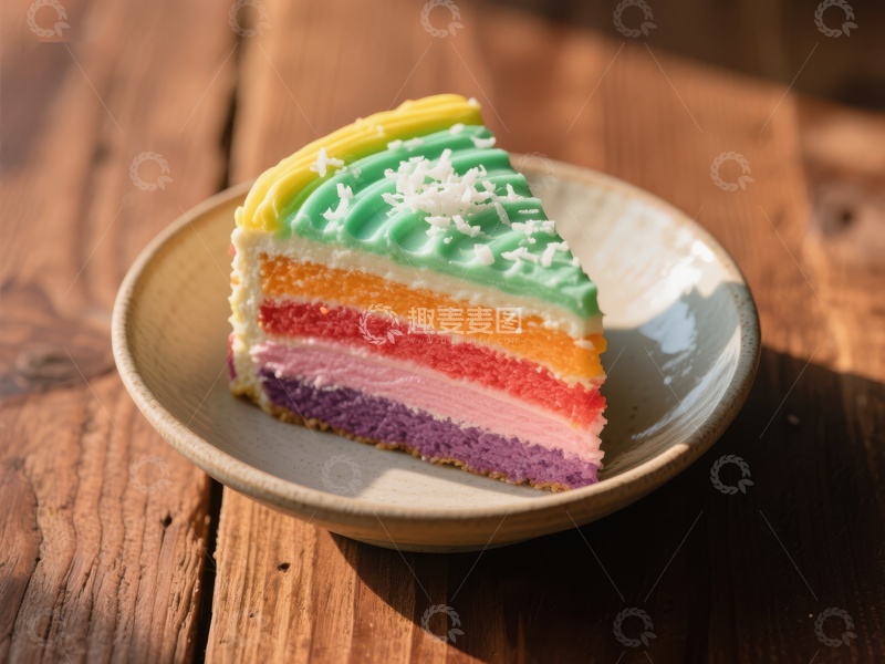 高清大图下载【趣麦麦图】彩虹蛋糕切片，色彩斑斓的美味
